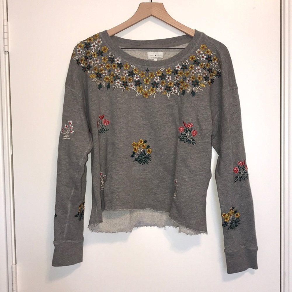 Lucky Brand Cropped Embroidered Sweatshirt